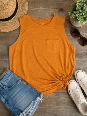 A New Day Women’s Rust Orange Sleeveless Pocket Tank Top XXL Casual